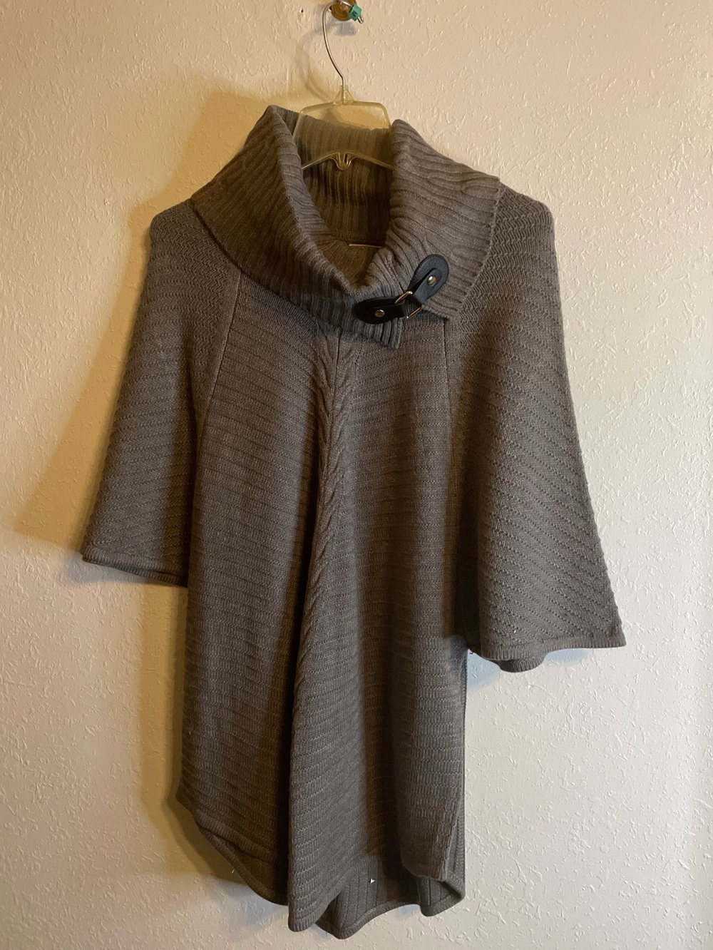 Dana Buchman Olive Ribbed Knit Poncho Sweater with Toggle Collar